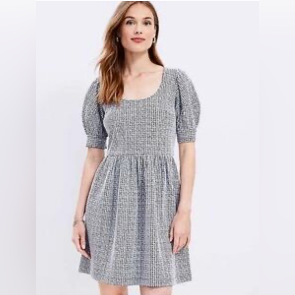 LOFT Black and White textured Midi Dress XS New